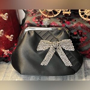 Kate Landry Satin Bow Rhinestone Evening Bag Clutch